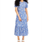 Michael Kors Women's Paisley Smocked Midi Dress Blue Size Large
