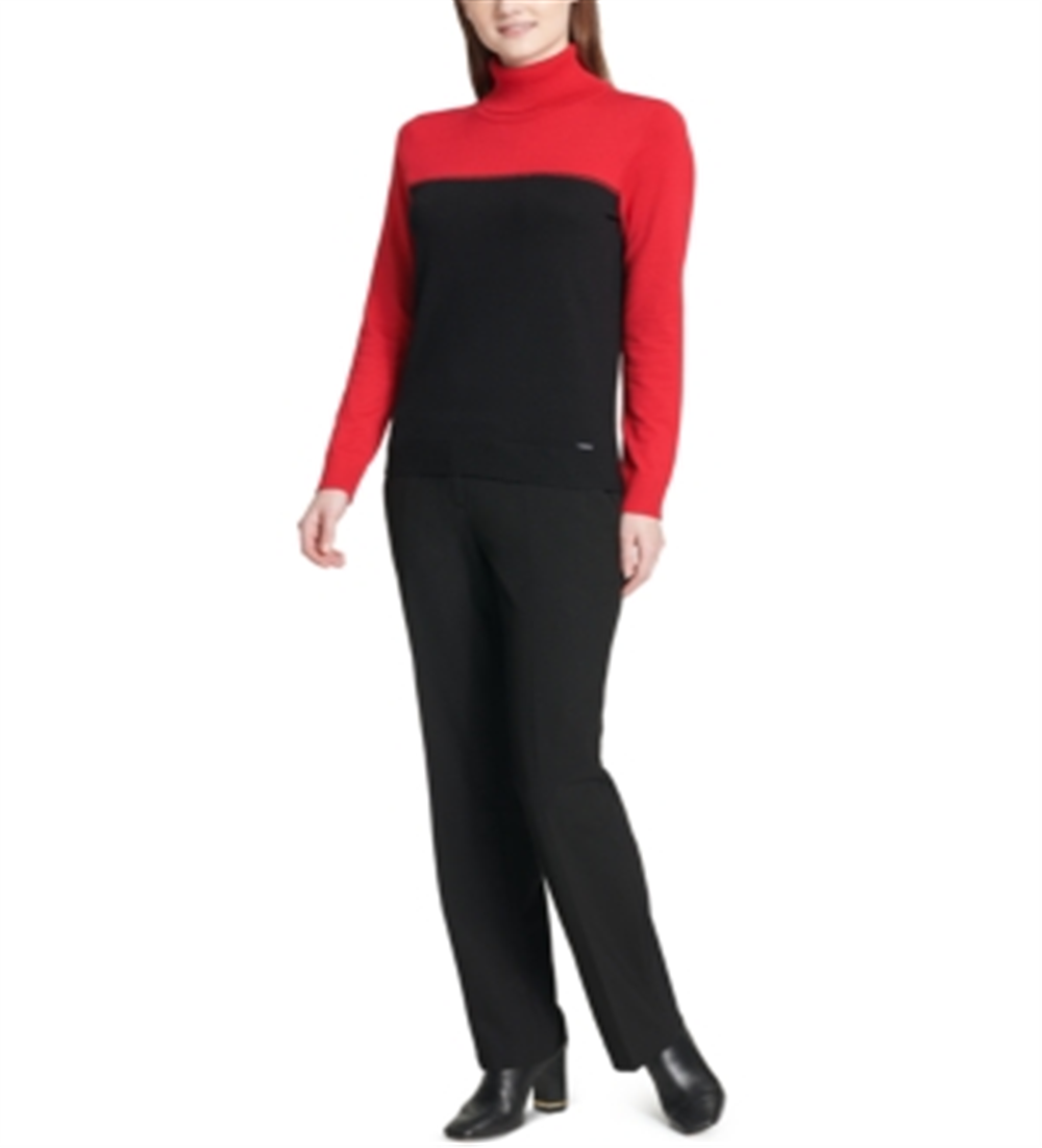Calvin Klein Women's Colorblocked Turtleneck Sweater Red Size X-Large
