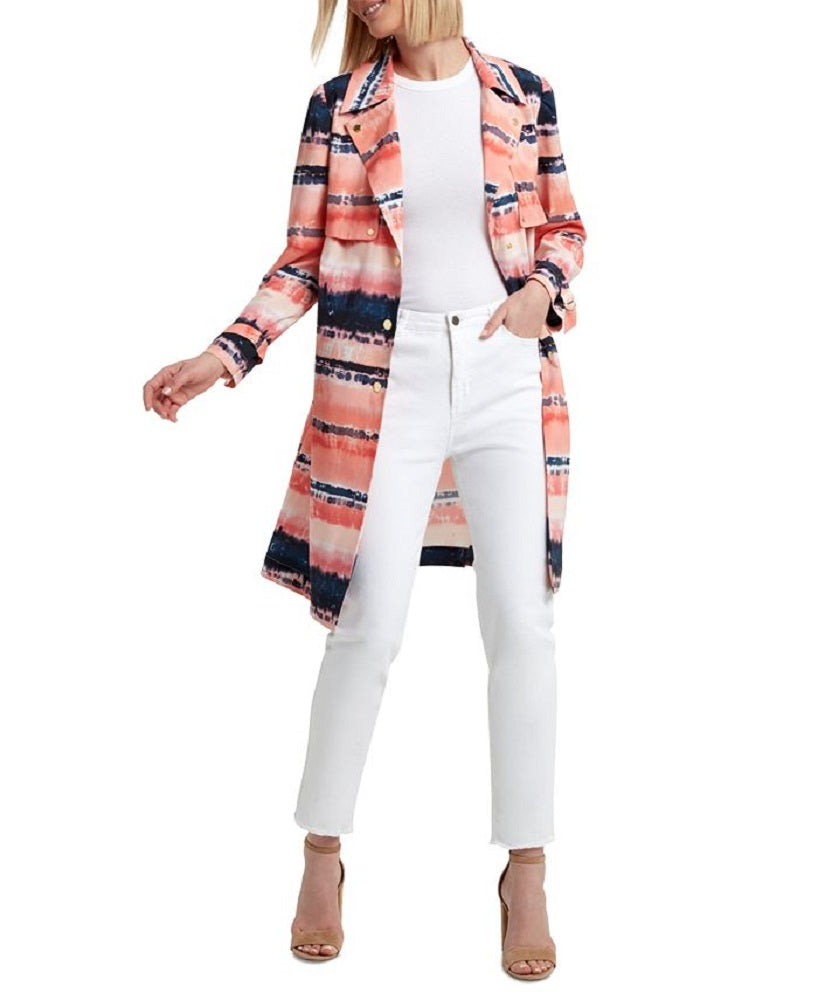 H Halston Women's Printed Trench Coat Pink Size X-Large