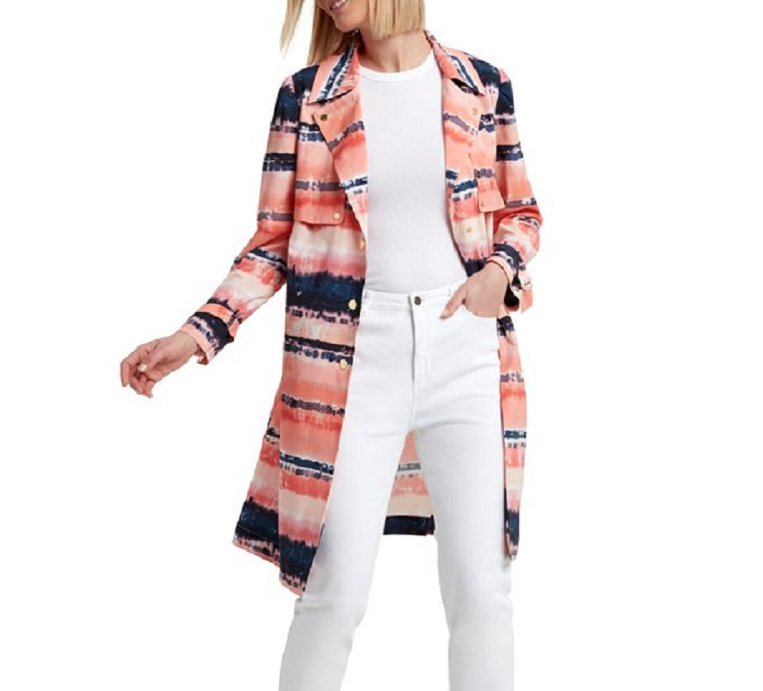 H Halston Women's Printed Trench Coat Pink Size X-Large