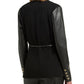 H Halston Women's Collarless Faux Leather Sleeve Belted Blazer Black Size X-Small