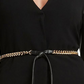 H Halston Women's Collarless Faux Leather Sleeve Belted Blazer Black Size Small