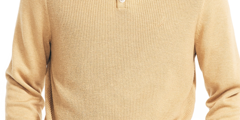 Nautica Men's Sustainably Crafted Textured Henley Sweater Yellow Size X-Small