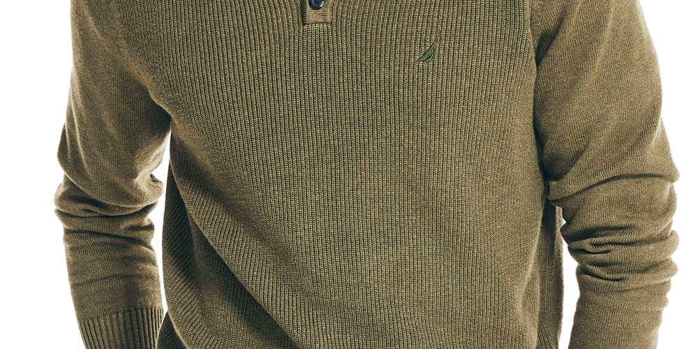 Nautica Men's Sustainably Crafted Textured Henley Sweater Green Size X-Small