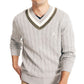 Nautica Men's Cable Knit V neck Varsity Cricket Sweater Gray Size X-Small