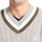 Nautica Men's Cable Knit V neck Varsity Cricket Sweater Gray Size X-Small