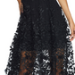 Dress the Population Women's Darleen V Neck Embroidered Mesh Cocktail Dress Black Size Medium