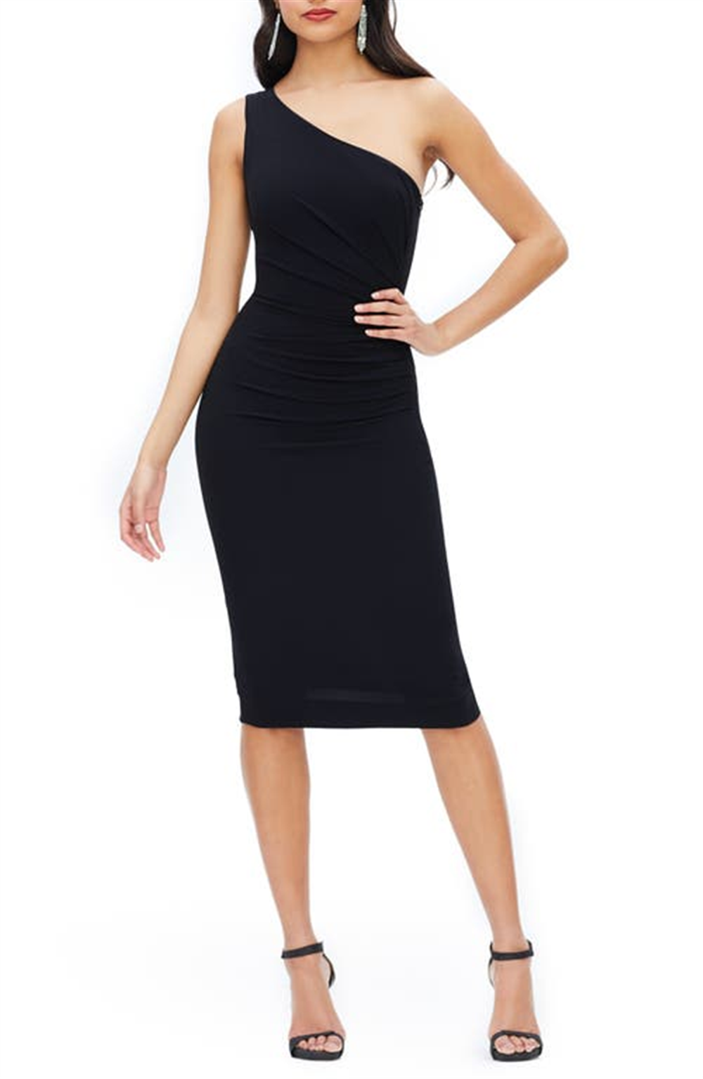 Dress the Population Martine Stretch Crepe One-Shoulder Dress in Black Size X-Large