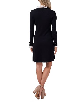 CeCe Women's Ruffle Collar Long Sleeve Sweater Dress Black Size X-Small