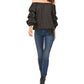 Vince Camuto Women's Polka Dot Off the Shoulder Bubble Sleeve Top Black Size X-Large
