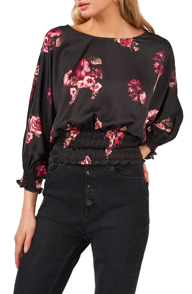 vince-camuto-womens-vermillion-floral-smocked-waist-top-size-medium