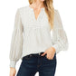 CeCe Women's Clip Dot Long Sleeve Blouse Brown Size Small