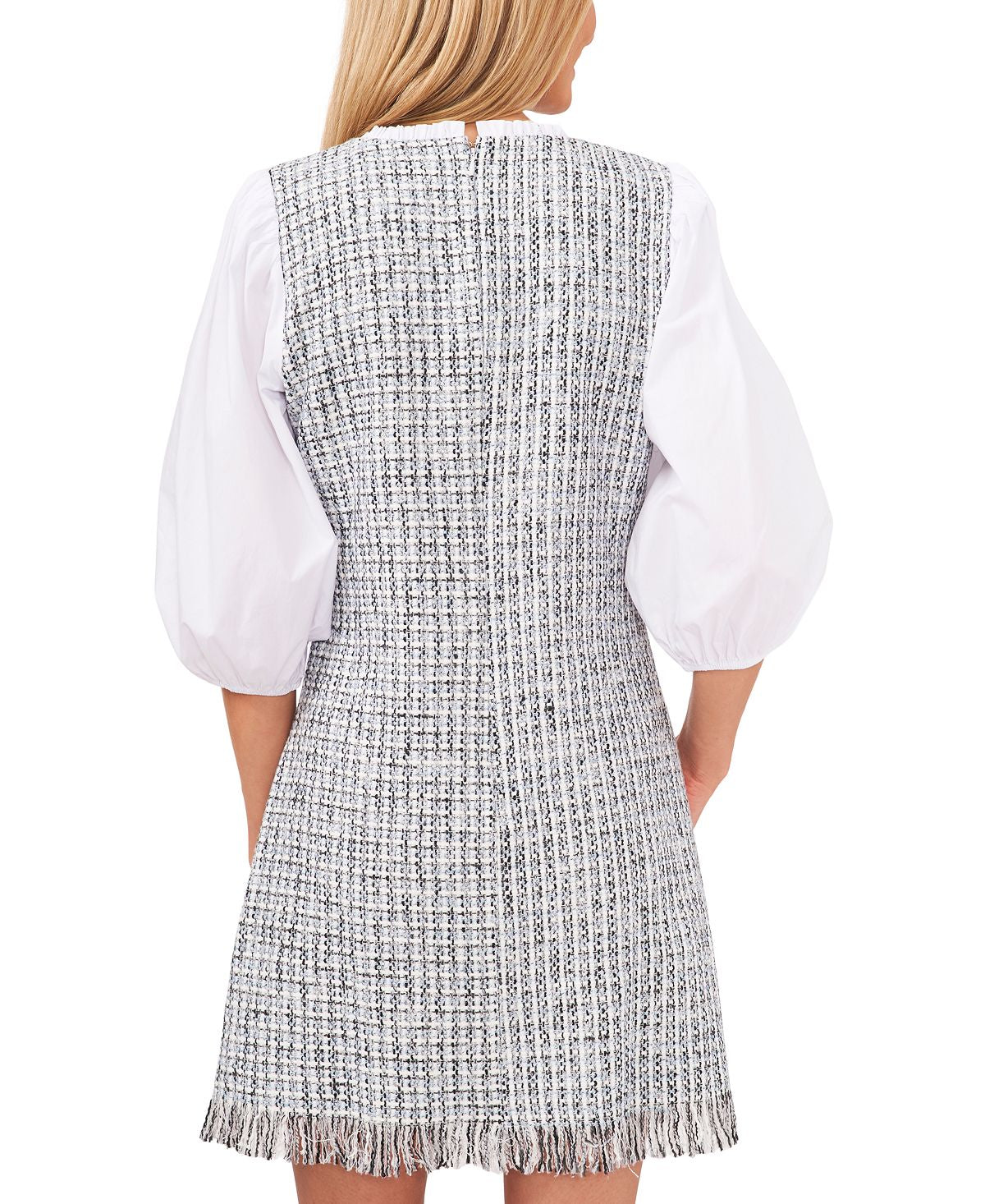 Riley & Rae Women's Tweed Puff-Sleeve Dress Blue Size 14