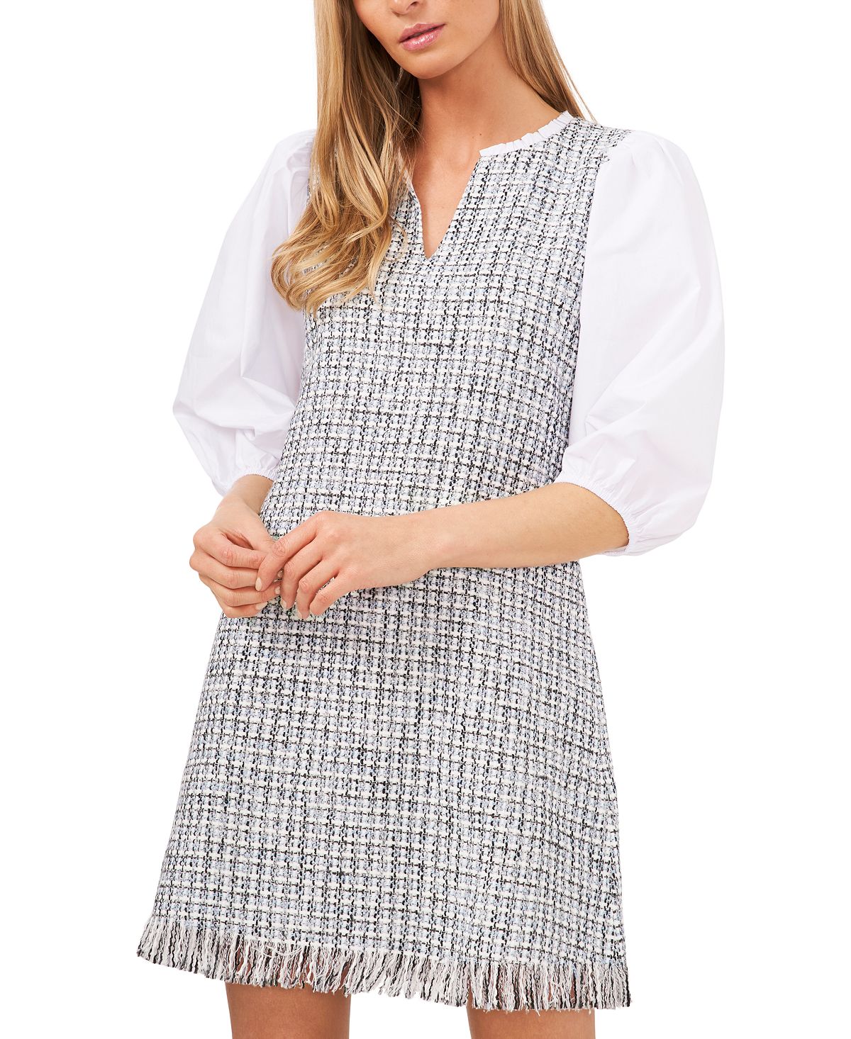 Riley & Rae Women's Tweed Puff-Sleeve Dress Blue Size 14