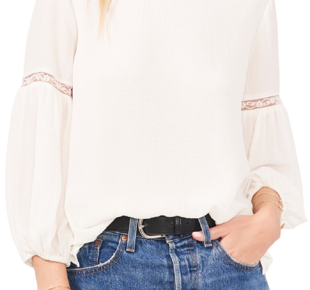 Vince Camuto Women's Lace Detail Crepe Blouse Brown Size X-Small