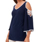 Vince Camuto Women's Cold Shoulder V Neck Top Black
