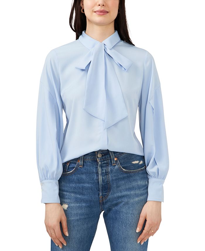 Riley & Rae Women's Camille Tie Neck Blouse Blue Size Medium