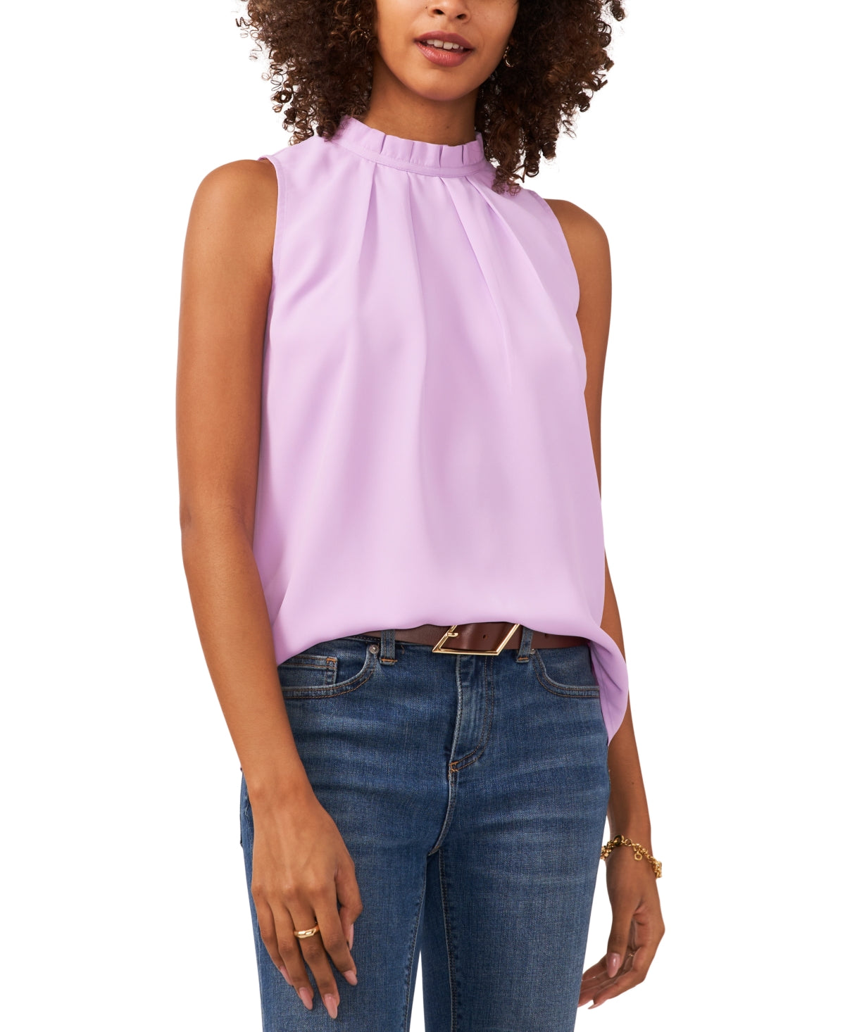 Vince Camuto Women's Pleat Neck Sleeveless Top Purple Size 1X