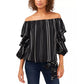 Vince Camuto Women's Stripe Balloon Sleeve Off The Shoulder Blouse Black Size 3X