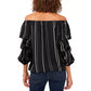 Vince Camuto Women's Stripe Balloon Sleeve Off The Shoulder Blouse Black Size 3X