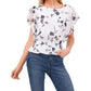 Vince Camuto Women's Floral Print Flutter Sleeve Peplum Top White Size Medium