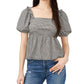 Riley & Rae Women's Gingham Print Peplum Top Gray Size Small