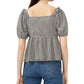 Riley & Rae Women's Gingham Print Peplum Top Gray Size Small