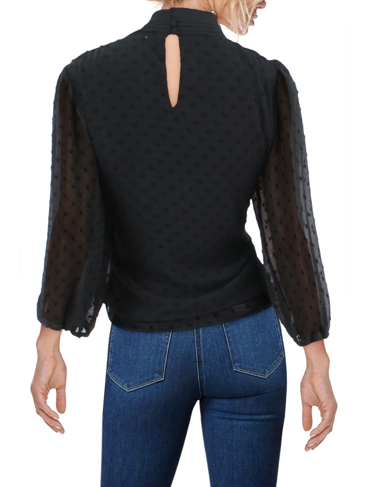 Riley & Rae Women's Tie Neck Puff Sleeve Blouse Black Size Small