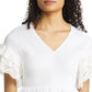 1.STATE Women's Short Flutter Sleeve V Neck Smocked Top White Size XX-Small
