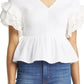 1.STATE Women's Short Flutter Sleeve V Neck Smocked Top White Size XX-Small