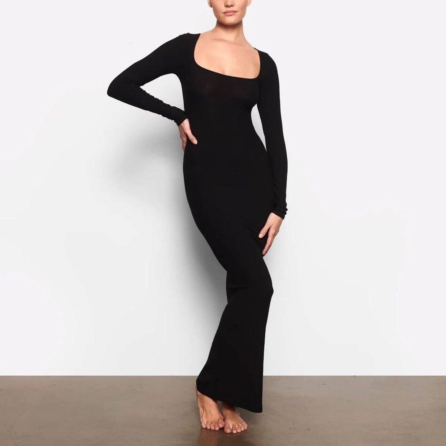Skims Women's Onyx Soft Lounge Long Sleeve Dress Size Small