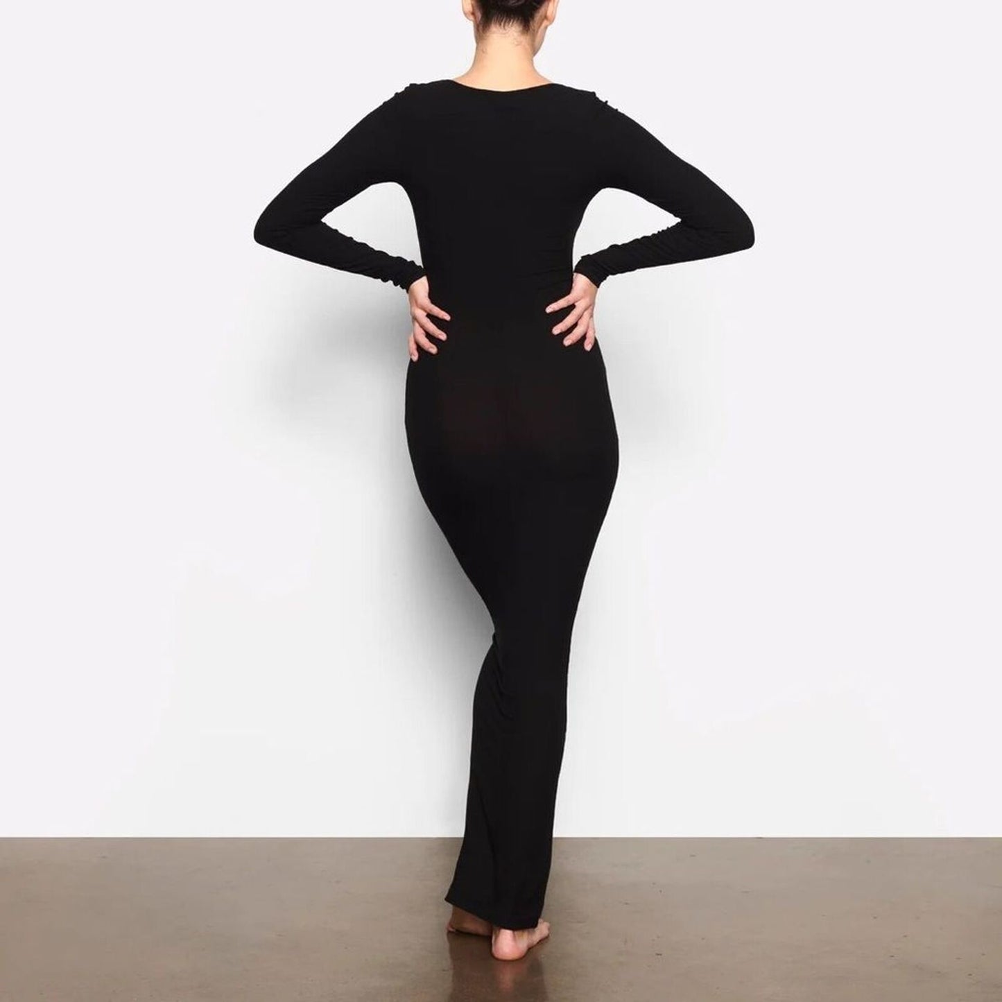 Skims Women's Onyx Soft Lounge Long Sleeve Dress Size Small