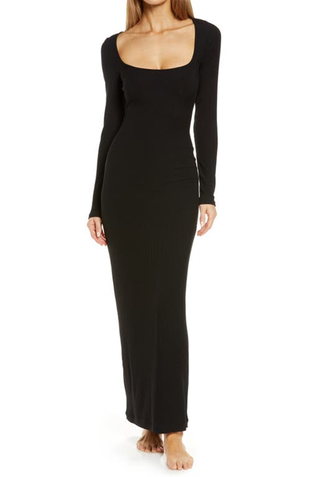 Skims Women's Onyx Soft Lounge Long Sleeve Dress Size Small