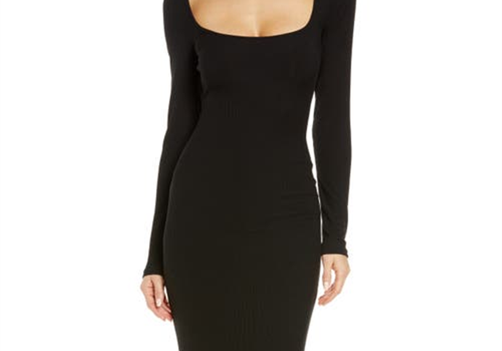 Skims Women's Onyx Soft Lounge Long Sleeve Dress Size Small