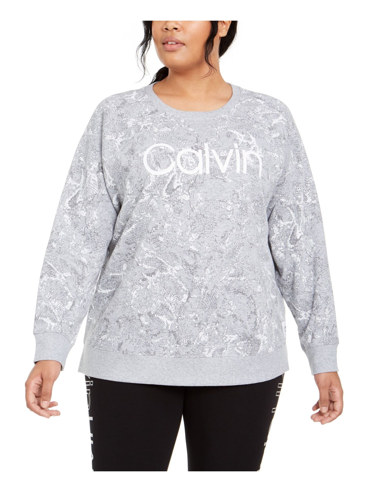 Calvin Klein Women's Active Snake Print Logo Sweatshirt Gray Size 1X