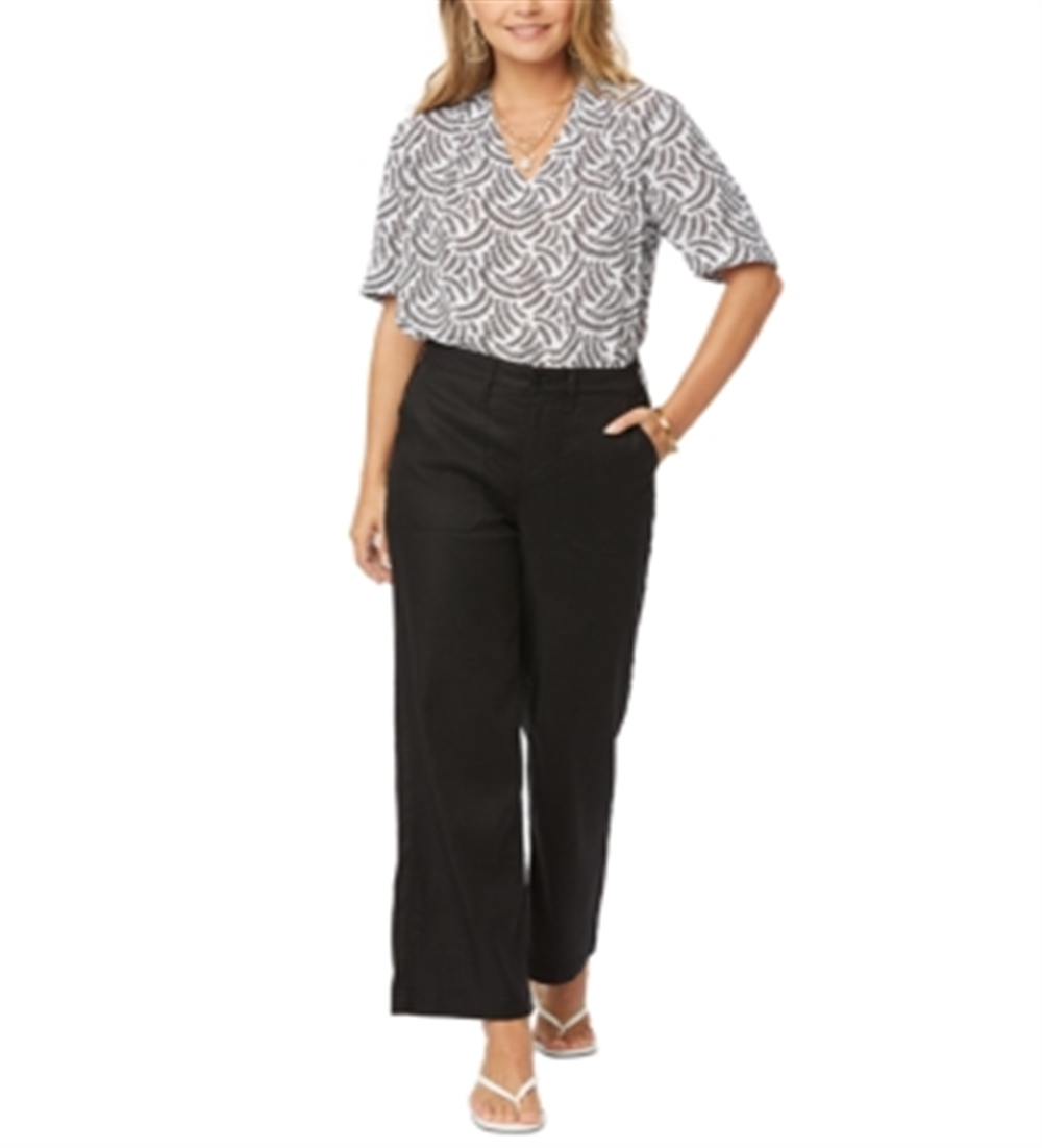 NYDJ Women's The Trouser Linen Blend Pants Black Size 2