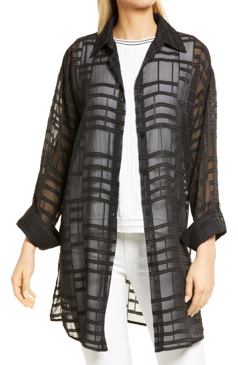 ming-wang-sheer-geo-texture-tunic-blouse-black