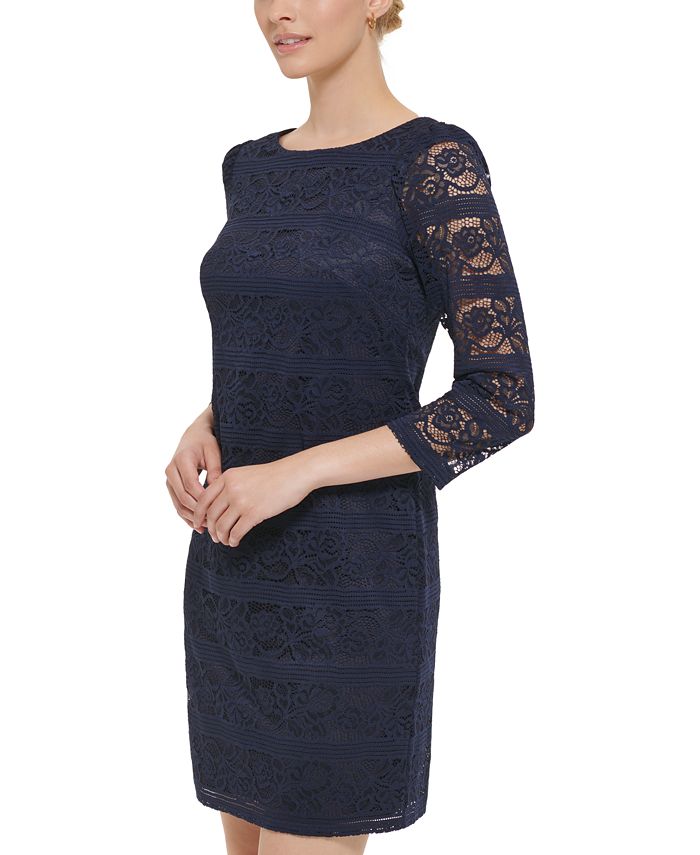 Jessica Howard Women's Lace Stretch Sheath Dress Blue Size 12 Petite
