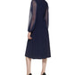 Jessica Howard Women's Chiffon Sleeves Ruched Midi Dress Blue Size 8 Petite