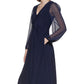 Jessica Howard Women's Chiffon Sleeves Ruched Midi Dress Blue Size 8 Petite