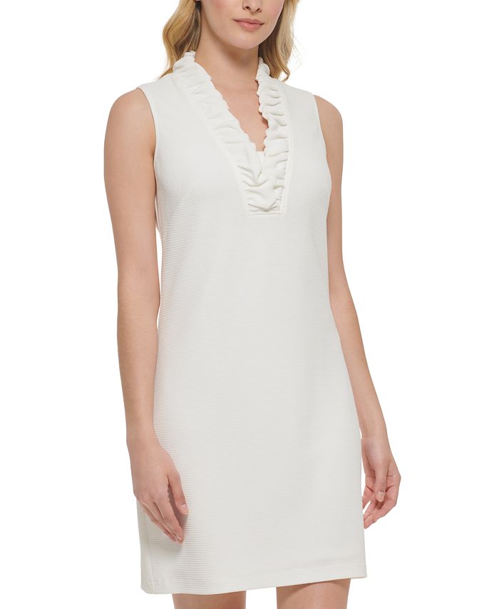 Jessica Howard Women's Ruffle Neck Shift Dress White Size 6