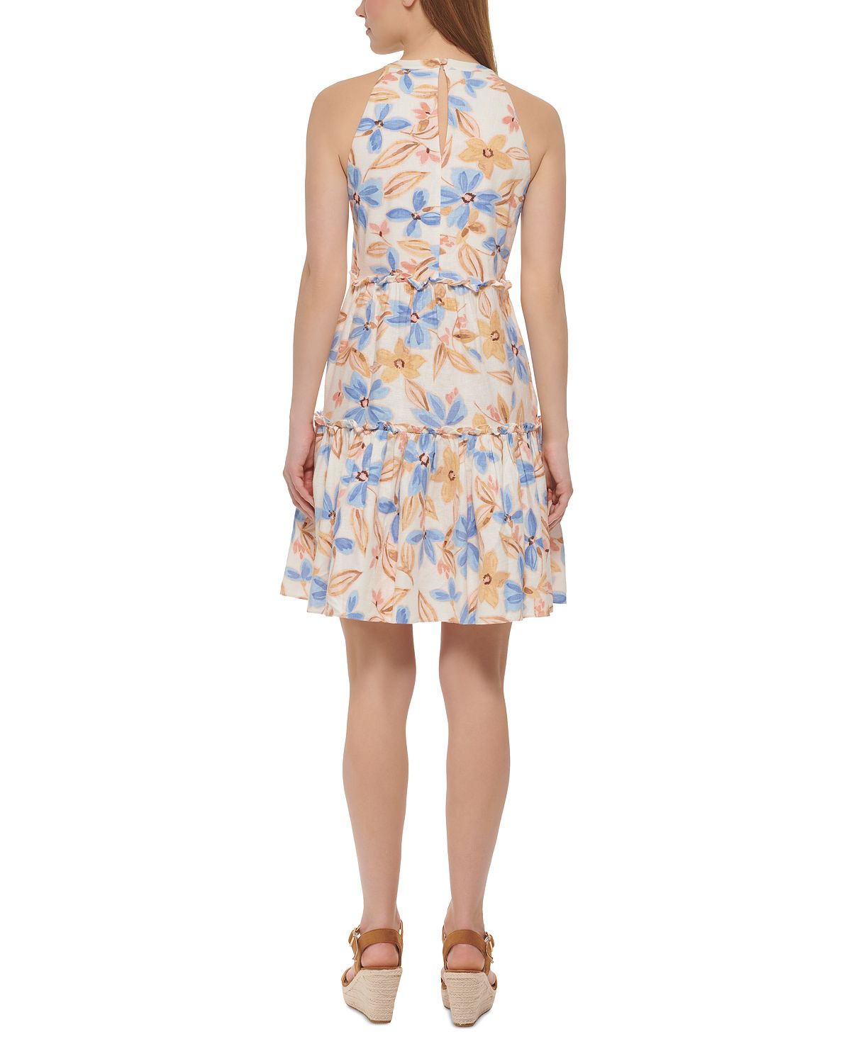 Vince Camuto Women's Floral Print Tiered Dress Blue Size 12