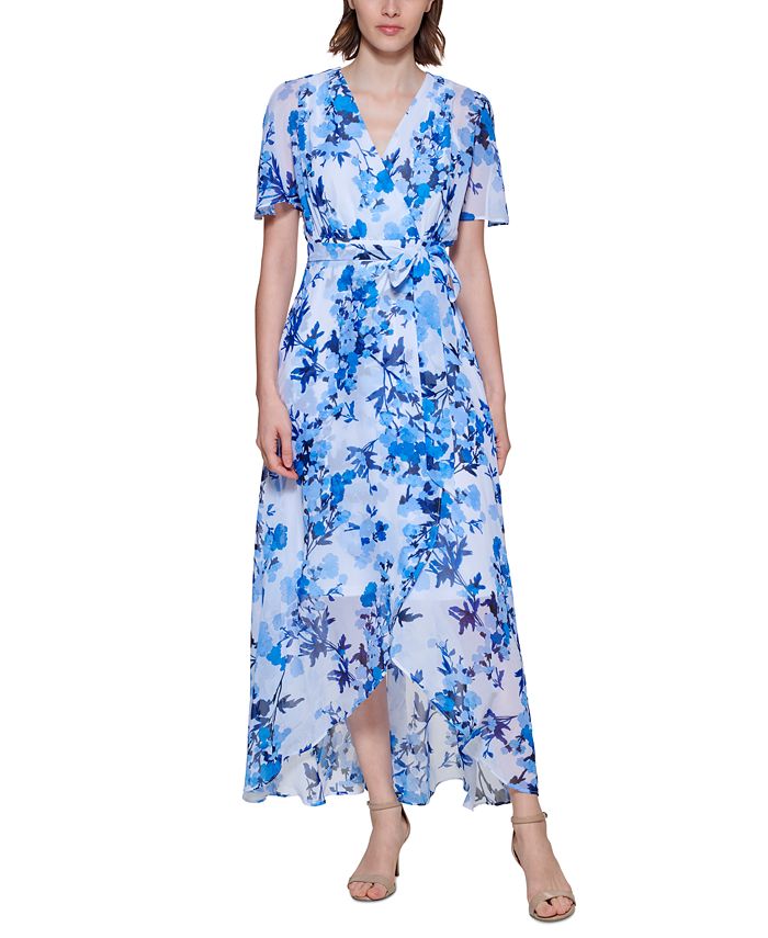 Jessica Howard Women's Tie Waist Chiffon Dress Blue Size 14