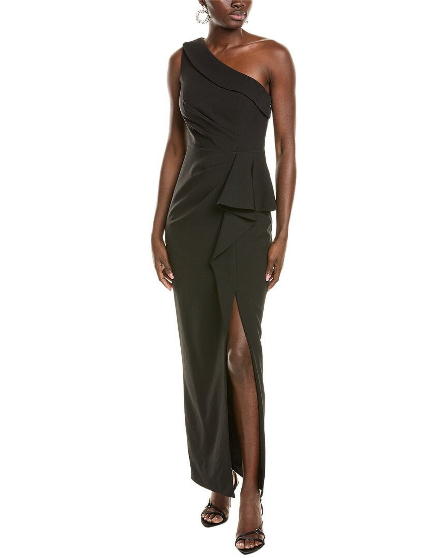 Vince Camuto Black One-Shoulder Ruffle Gown Size 8