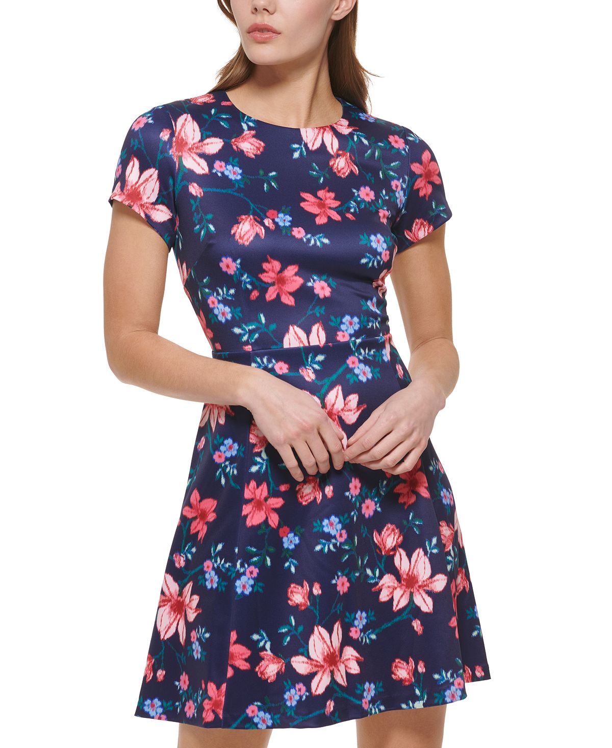 Vince Camuto Women's Printed Fit & Flare Dress Blue