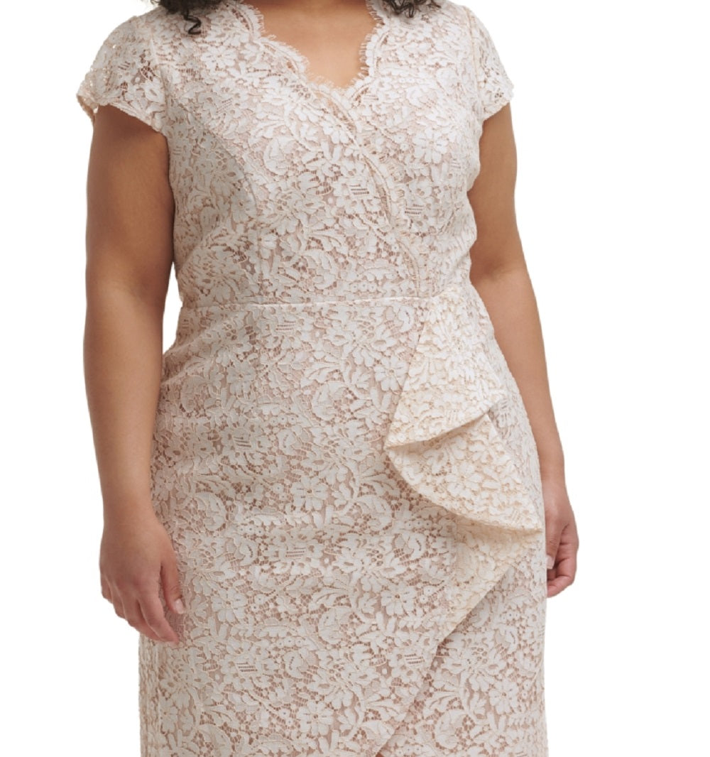 Vince Camuto Women's Ruffle Trim Lace Dress White Size 18W