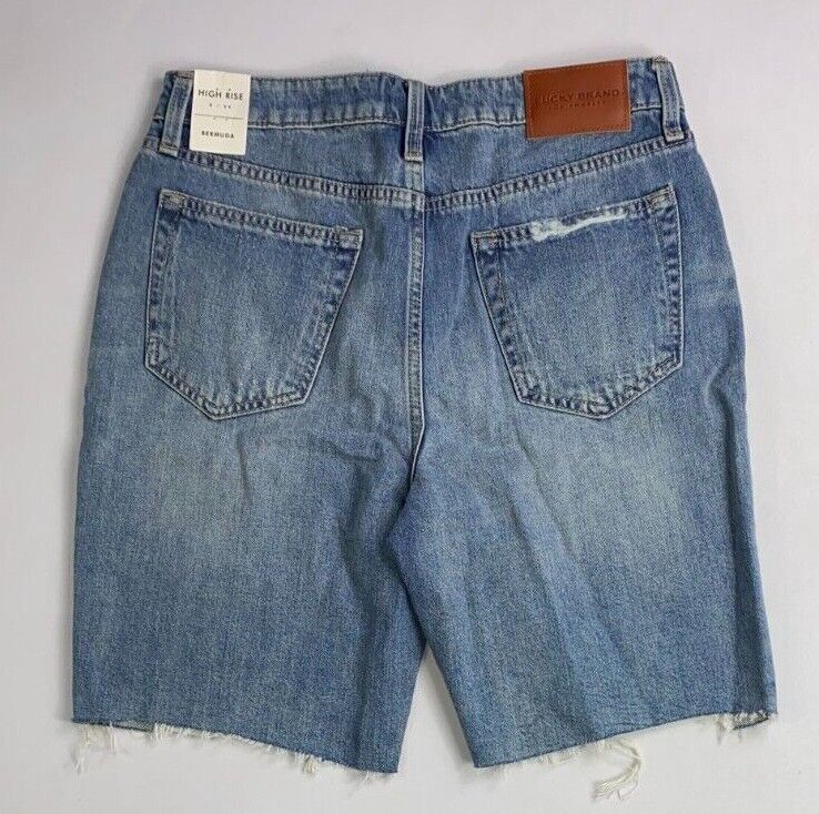 Lucky Brand Women's Destroyed Hem Cutoff Denim Bermuda Shorts Blue Size 27