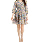 Taylor Women's Ruffled Floral Print Chiffon Smocked A Line Dress White Size 6