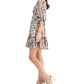 Taylor Women's Floral Print Smocked Waist A Line Dress White Size 4 Petite