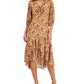 Taylor Women's Sheer Floral Print Midi Dress Brown Size 4 Petite